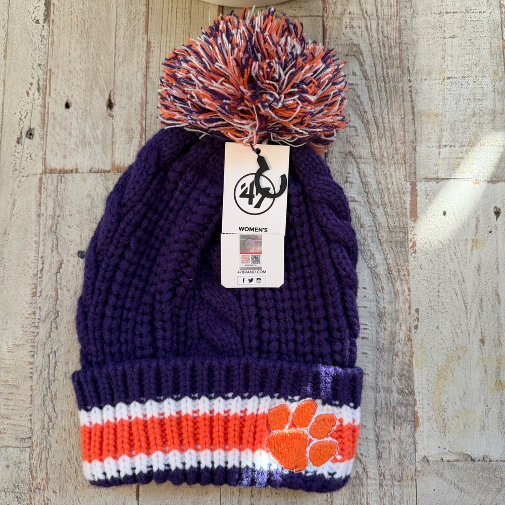 Brand Clemson Tigers Women's Knit Pom Beanie Purple Orange White NWT NCAA